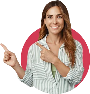 Woman Business Owner pointing at positive testimonials for On Hold Marketing